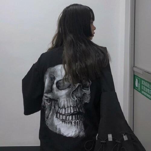 Summer Harajuku Dark plus size hip-hop gothic tops skull print fun short-sleeved couple Ulzzang tees punk Vintage female T-shirt