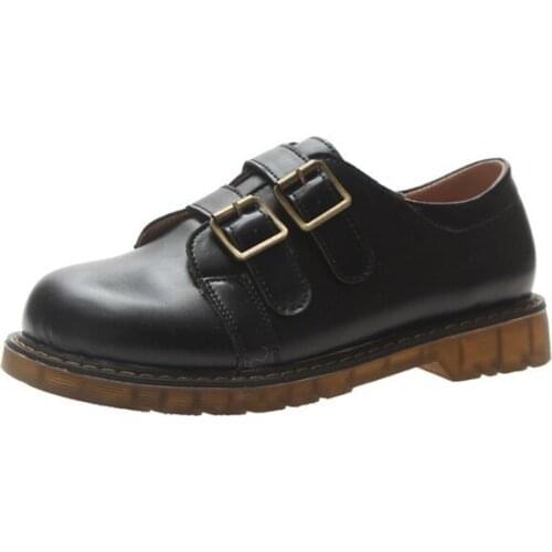 LIAOCHI Women Low Heels Summer Flat Shoes Woman Fashion Leather Buckle Strap Platform Women Shoes Sewing Slip On Female Footwear