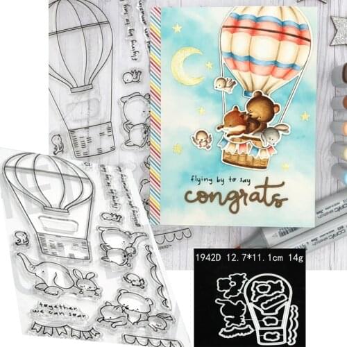 Bear Elephant Hot Air Balloon Metal Cutting Dies and Stamps DIY Scrapbook Photo Album Decorative Embossing Paper Cards New 2021