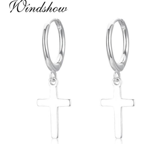 Cute 925 Sterling Silver Small Circle Loop Cross Charms Drop Dangle Earrings For Women Girls Jewelry Aros Oorbellen Orecchini