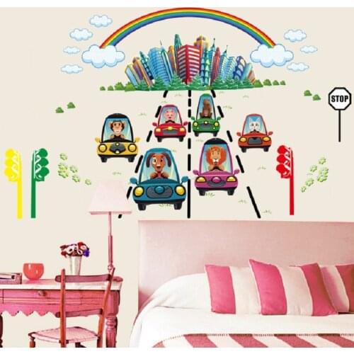 Cartoon Animals Car Vehicle Wall sticker For kids Rooms boy bedroom decor wall decals