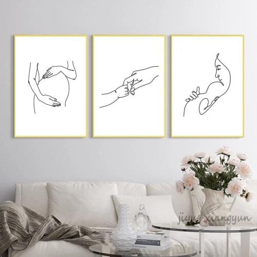 Abstract Lines Hand Mom And Child Family Wall Art Canvas Painting Nordic Posters And Prints Wall Pictures For Living Room Decor