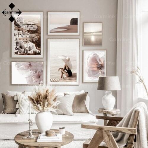 Village Photography Seascape Wall Art Picture Boho Style Natural Canvas Painting Sunset Beach Poster Living Room Decor Frameless