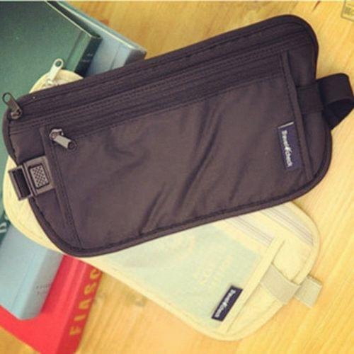 New Travel Waist Pouch for Passport Money Belt Bag Hidden Security Wallet Black