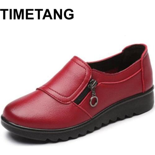 TIMETANG Autumn Womens Shoes Fashion Casual Women Leather Shoes Ladies Slip On Comfortable Plus Size Work shoes C231