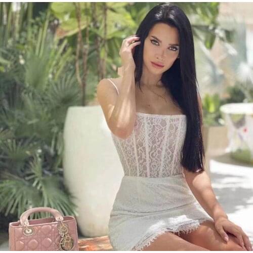 Top Quality Elegant Lace Spaghetti Strap Sexy Mini Bandage Dress Celebrity Designer Fashion Club Party Dress Cocktail Party Dres