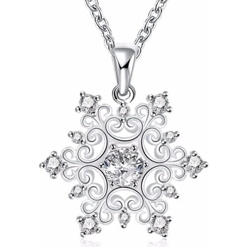 Hot new style 925 sterling silver jewelry fashion hollow snowflake geometric pendant necklace ladies fashion necklace