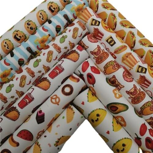 Pizzas Taco Printed Synthetic Leather Smooth Faux Fabric Sheets Felt Backing Vinyl For Earrings bag Bows DIY 21X29CM GM2337B