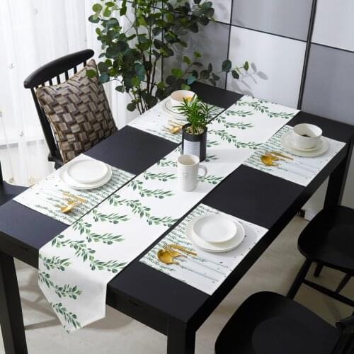 Plant Green Leaves Table Runner and Placemat Set Table Flag Table Runners Bed Banner for Home Party Wedding Decoration