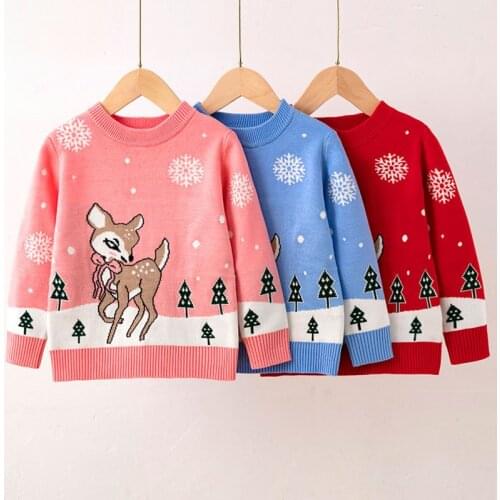 Christmas Childrens Sweater New Autumn and Winter Christmas Snowflake Deer Boys and Girls Bottoming Sweater Childrens Clothing
