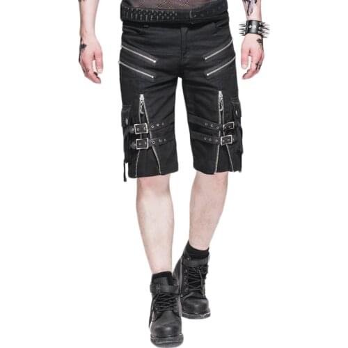 Steampunk Summer Men Shorts Gothic Fashion Casual Short Pants Men With Knee Length Zipper Metal Buckle Decoration