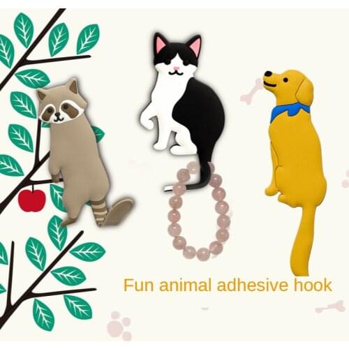 Cute Animal Refrigerator Sticker Key Hook Detachable Kitchen Hook Home Decoration Wall Hook Washable Bracket