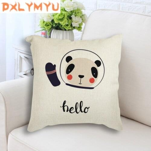 Nordic Cotton Linen Cushion Cover Astronaut Rocket Planet Deer Fox Panda Pillow Cover Decorative Pillows Case Throw Pillowcase