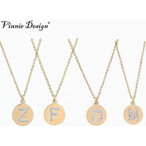 Vinnie Design Jewelry Fashion Gold Color Crystal Rhinestone A-Z Letter Pendant Necklace Initial Alphabet Necklaces 10pcs/lot