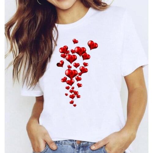 Hipster T-shirt Summer Short Sleeve Casual Tee Shirt Femme Fashion Love Heart Sweet Valentine T Shirt Women Tops Camiseta Mujer