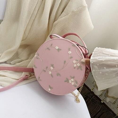 Women Simple Lace Chain Fashion PU Leather Shoulder Messenger Bags Casual Round Small Handbags Ladies Vintage Crossbody Bags