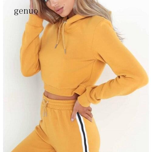 New 2Pcs Set Women Hoody Sweatshirt Ladies Tracksuit Crop Hoodies Sweatshirt Pants Sets Leisure Wear Casual Suit