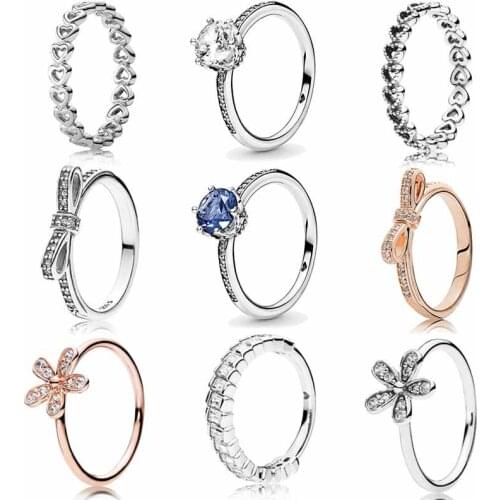 925 Sterling Silver Ring Blue Sparkling Crown Rings With Crystal For Women Wedding Party fashion Jewelry
