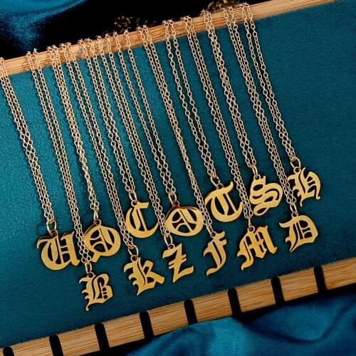 Flatfoosie Gold Color Stainless Steel 26 Letter Pendant Necklace for Women A-Z Initial Alphabet Long Chain Necklace Jewelry Gift