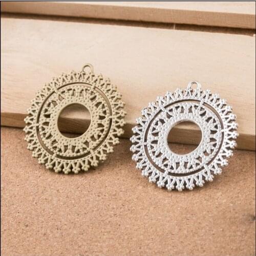 High Quality 10 Pieces/Lot 40mm*42mm Antique Bronze Or Antique Silver Plated Engraving Flower Pendant Diy Charms