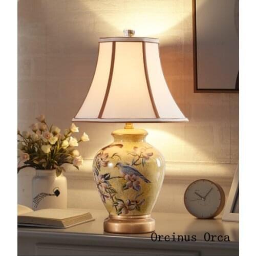American Rural Handpainted Table Lamp Living Room Bedroom Bedside Lamp New Chinese Color Ceramic LED Table Lamp