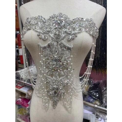 Scalloped Lace Trim Rhinestone Fringe Trim for Clothing Beaded Fringe Trim Lace for Wedding Bridal Gown Dress/party Sewing