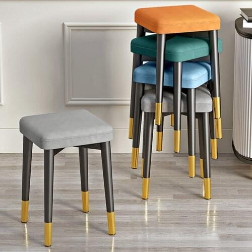 Household Light Luxury Square Stool Modern Simple Dining Table Metal Four Footstool Net Red Bench Nordic Living Room Furniture
