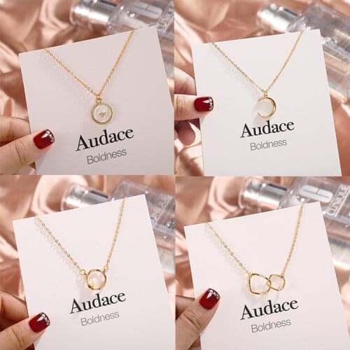 Fashion Gold Moon Irregular Coin Chain Pendant Necklace For Women Pearl Double Circle Chain Pendant Necklaces Jewelry