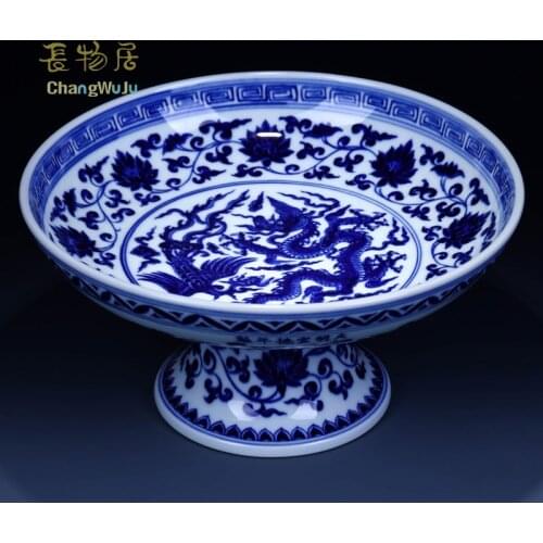 Changwuju in Jingdezhen Ceramic Storage Trays the handmade and hand painted blue and white compote as well as decorative plate