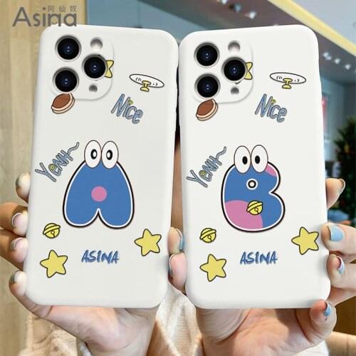 ASINA Initial Letter Case For iPhone 12 Pro Max Mini Soft Liquid Silicone Cover For iPhone 11 Pro Cartoon Alphabet Coque Funda