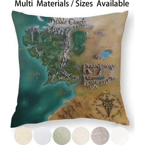 Middle Earth Map Pillow Case Throw Pillow Cover Cotton Linen Flax Map Movies Triology Maps Samwise Quote Frodo Gandalf Middle