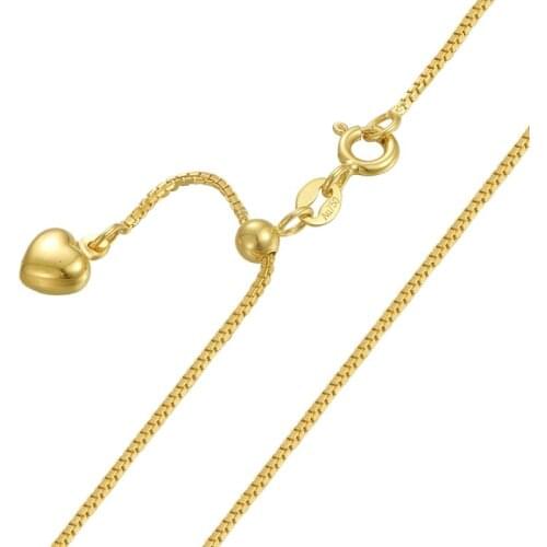 Pure 18k Yellow Gold Chain Women Luck Box Chain & Heart Charm Adjustable Necklace 18inch 3.53g 1.1mmW