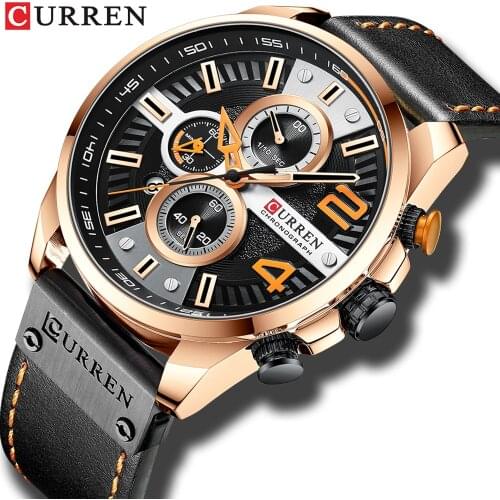 CURREN 2021 Luxury Watches for Men Chronograph Leather Casual Wristwatches Sports Male Clock with Date