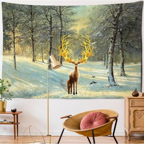 Colorful Sika Deer Tapestry Wall Hanging Bohemian Style Multi-background Tapestry Psychedelic Interior Home Decor