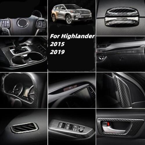 For Toyota Highlander Kluger 2015-2019 Imitation Carbon Fiber Decoration Accessories Gear Panel Steering Wheel Gears Stickers