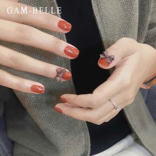GAM-BELLE Professional False Nails Solid Color Long Ellipse Fake Nails With Designs Full Cover Press on Nails DIY Manicure Tool