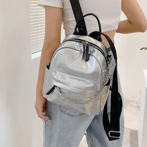 DORANMI Holographic Backpack For Women 2021 Luxury Brand Designed Chain Strap Schoolbag Female Rucksack Mochila Book Bags SB452