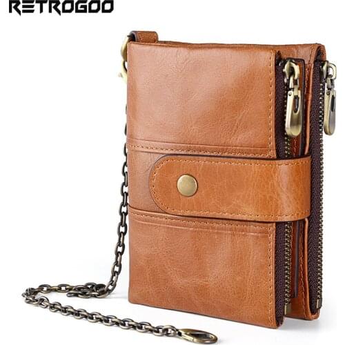 RETROGOO 100% Genuine Leather Rfid Wallet Men Carzy Horse Wallets Coin Purse Short Male Money Bag Mini Thin Wallet Cowboy Clutch