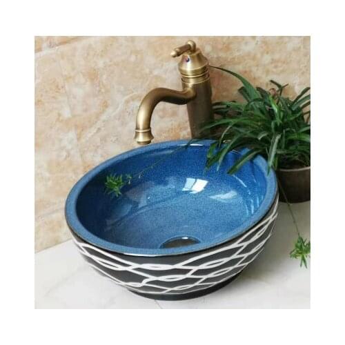 Bathroom Round Ceramic Vessel Sink Vanity Artistic Basin with Pop up Drain Combo AB264