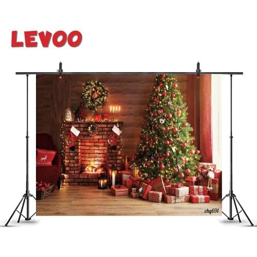 LEVOO Christmas Party Background Fireplace Glowing Christmas Tree Gifts Wreath Photo Backdrop Photozone Photo Studio Photocall