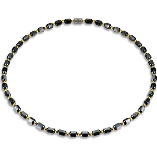 Lureme Simple Black Magnetic Beads and Gold Tone Beads Necklace for Women (nl005601)