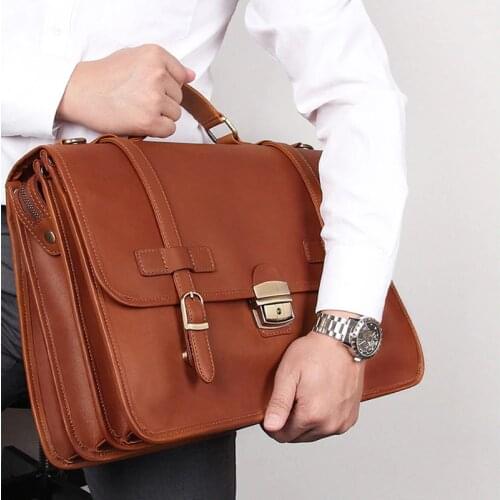Men Genuine Leather briefcase with dial lock 14 inch laptop Business bag Cowhide Laptop Handbag Mens Work tote big shoulder bag