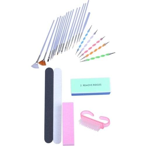 20Pcs Nail Art Design Set Dotting Painting Polish Brush Pen & 5Pcs Nail Set Nail Polishing Tofu Block Polishing