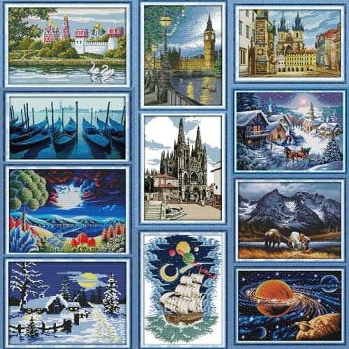 Milky Way Scenery Style Stamped Cross Stitch Kits Multi-map 11ct 14ct Counted Print on Canvas DMC DIY Needlework Embroidery Kit