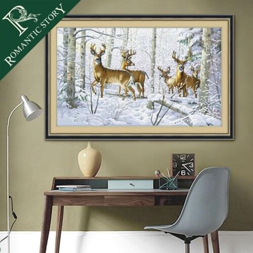 Romantic Story Home Decorations Deer in Snow Scene DMC Cross Stitch Needlework DIY Printing Cross-Stitch Set For Embroidery Kits