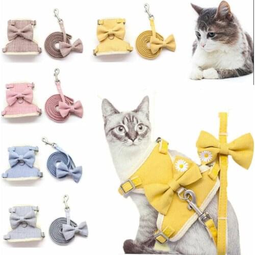 Pet Dog Harness and Leash Set Cute Bow Puppy Vest Harness Pure Daisy Cat Harness Chest Strap Waking Leads for Small Dogs