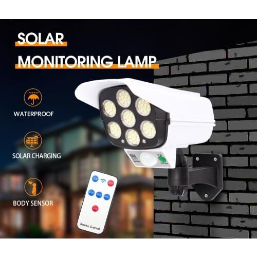 Solar Sensor Wall Lamp Camera Shape with Remote Control 77 Beads LED Outdoor Surveillance Anti-theft Lamp Street Lamp