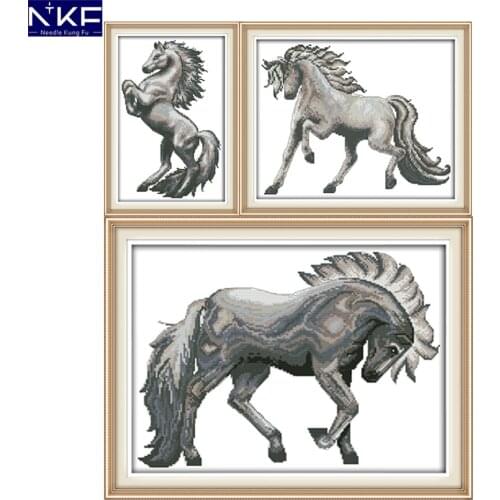 NKF Horse Animal Cross Stitch Set Handmade Craft Cross-stitch Kits Embroidery Needlework Sets Cross Stitch for Home Decor