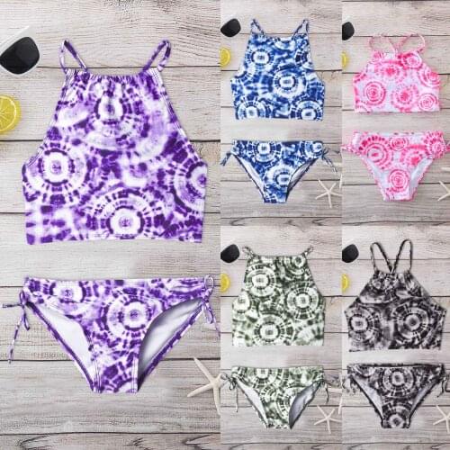 New Fashion Baby Swimwear For Girls Tie Dye Beach Kawaii Halter Tankini 2-piece Swimsuit Swim Outfits Купальник Для Девочек