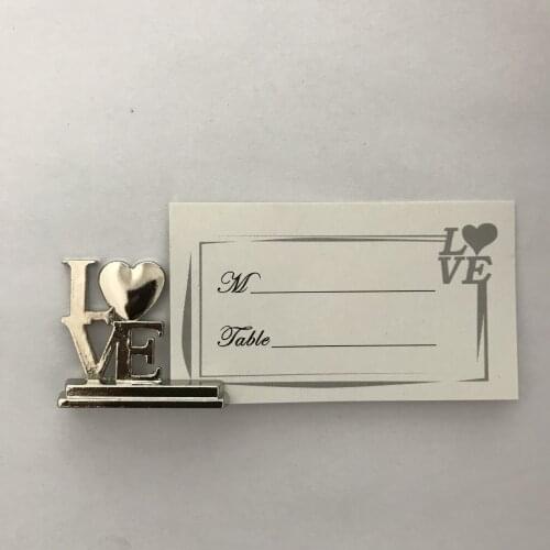Newest Wedding Favor LOVE Metal Place Card Holder With Matching Place Card Silver Wedding Decoration Accessory 50Pcs/Lot